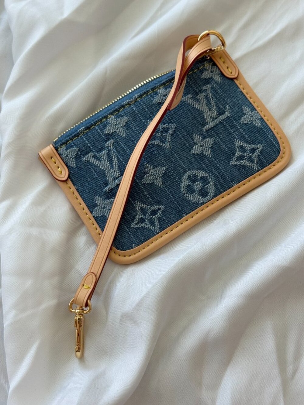 Louis Vuitton Monogram Denim Accessory Pouch Wristlet Blue